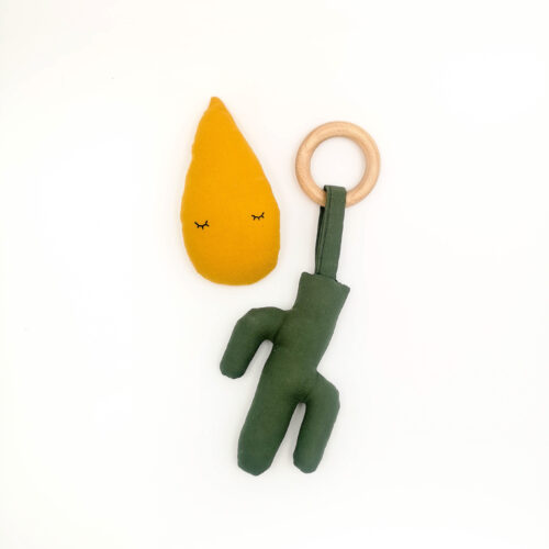 Raindrop + cactus rattle teething ring duo